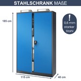 thumbnail of Aktenschrank abschließbar KADO - 5 Ebenen, Flügeltüren | Metallschrank Werkstatt Büroschrank aus Stahl Werkzeugschrank, 185x115x40cm Anthrazit-Blau