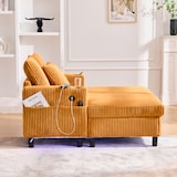 thumbnail of Übergroßer Relaxsessel mit Corduroy-Bezug, LED-Mehrfarbenlicht, USB-Anschluss, Getränkehalter, ergonomisch und komfortabel 128x142cm, Senfgelb