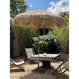thumbnail of Parasol marron clair à franges en acier finition bois naturel - HAWAI