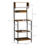 thumbnail of HOMCOM Estante de Cozinha Móvel Auxiliar de Cozinha com Ficha 2 Carregadores USB Ganchos e Prateleira Ajustável 60x42x153 cm Marrom Rústico