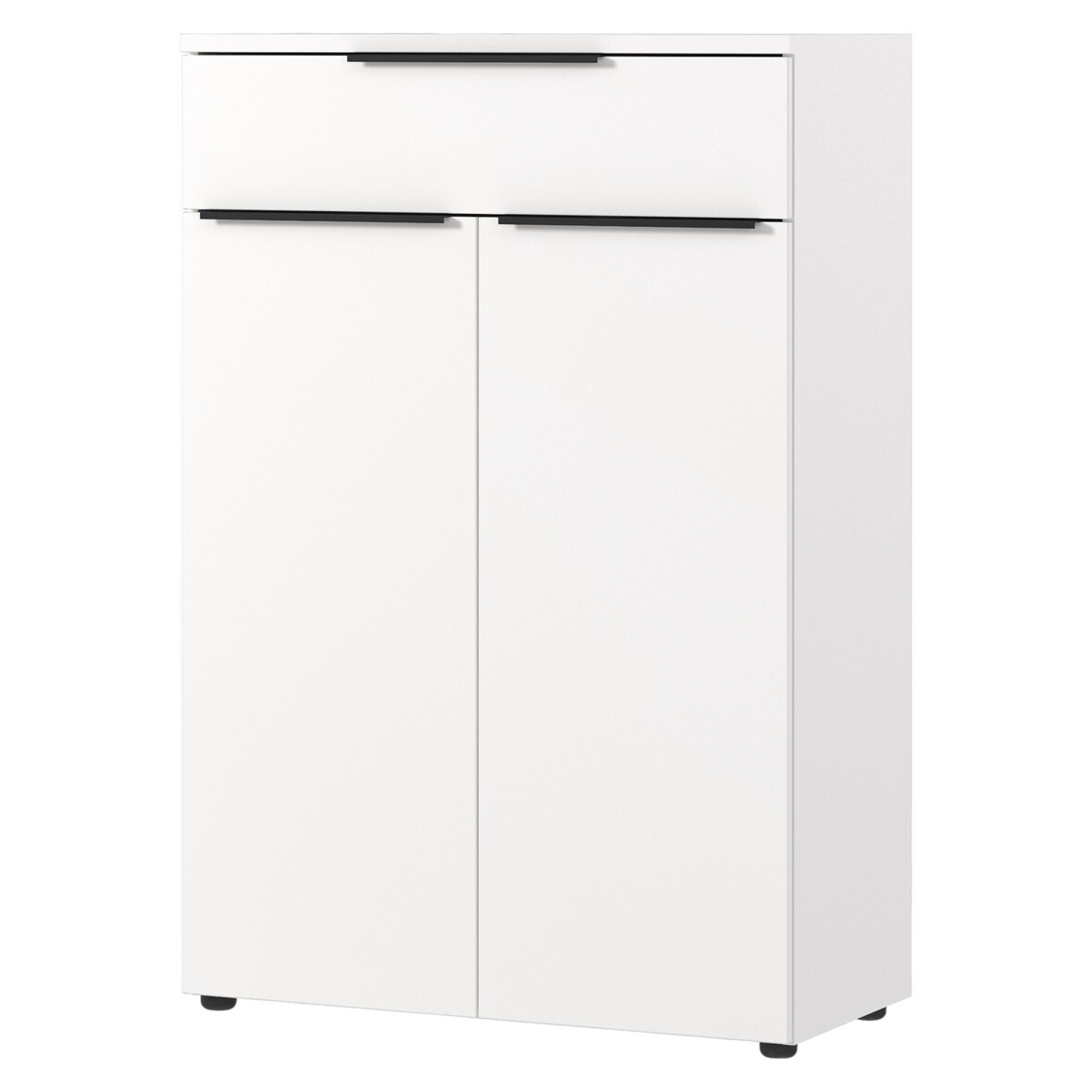 bümö Space Aktenschrank Holz, Sideboard & Kommode hoch in Weiß - Regal mit Türen & 1 Schublade für Ordner & Büro, Schrank klein als Möbel für