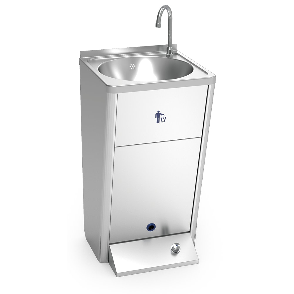 Lavello a colonna in acciaio inox con comando a pedale caldo/freddo