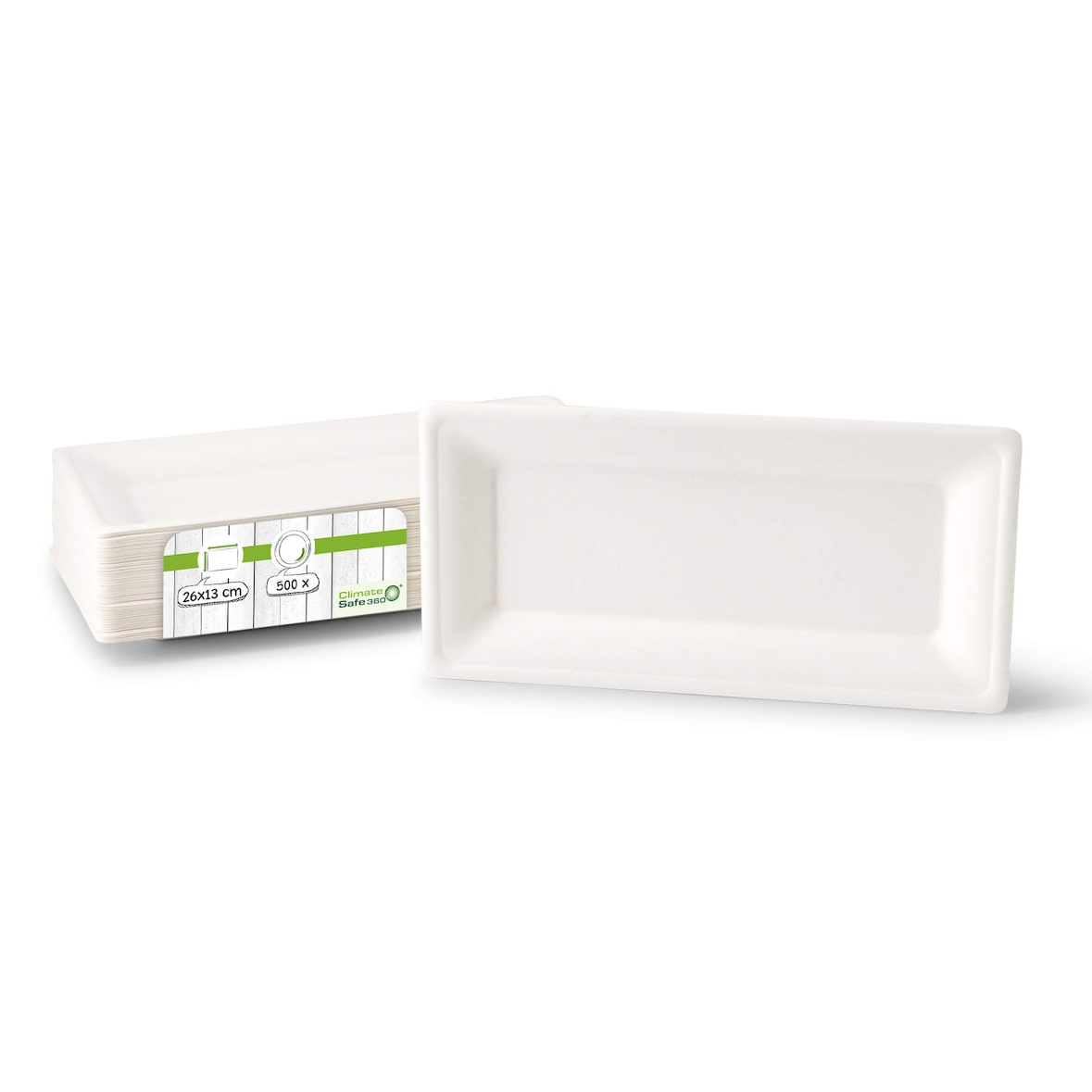 greenbox - Teller aus Zuckerrohr 26 x 13 cm, rechteckig, 500 St.