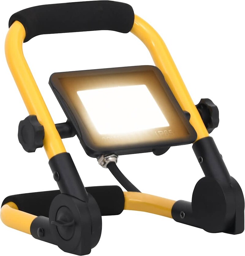 Ein tragbarer LED-Scheinwerfer mit gelbem Rahmen.