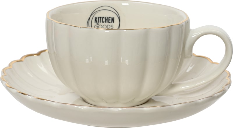 Tasse mit Untertasse Porzellan 6cm Teetasse Set gerillt Henkel Porzellantasse Keramiktasse Teebecher Kaffeetasse Kaffeebecher Keramik Tassen Geschirr