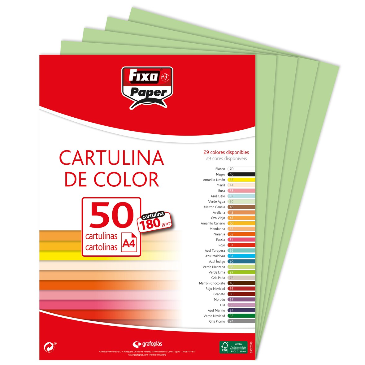 Pacote de 50 Cartolinas 180g. A4 verde maçã