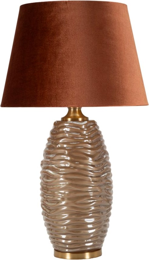 PRAGA GLAM Tischleuchte 45,5 x 45,5 x 79 cm – Wellenförmiger Goldglasfuß – Brauner Lampenschirm – E27-Fassung (40 W) – Luxuriöses Design