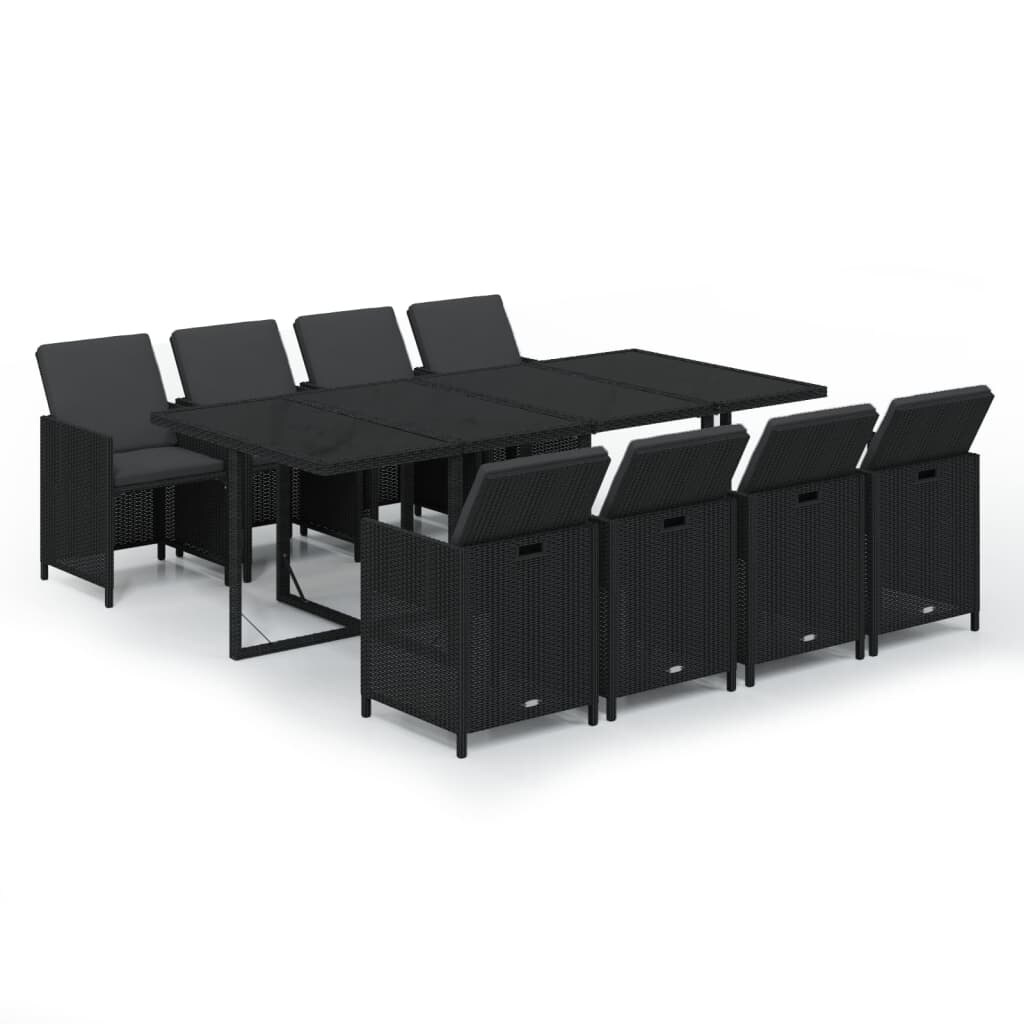 Helloshop26 - 9-teiliges schwarzes Rattan-Esszimmer-Set mit Gartenmöbeln und Kissen 02_0014478