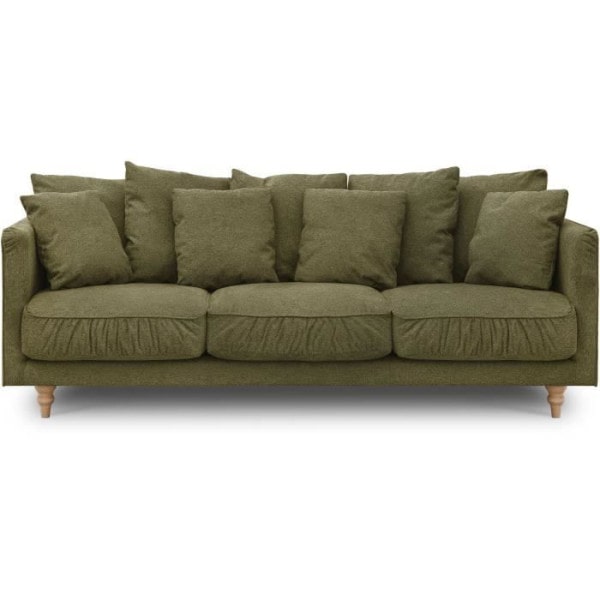 Canapé fixe 4 places CONSTANCE - Tissu vert - Pied en bois massif - L 212 x H 87 x P 93 cm AUCUNE