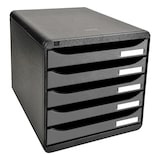 thumbnail of EXACOMPTA Cassettiera Big-Box Plus 309738D, 5 cassetti, box polistirolo monoblocco, (PxlxAlt) 34,7x27,8x27,1 cm, gamma Metallic nero/cassetti argento