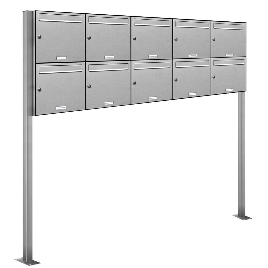 AL Briefkastensysteme 10 Fächer Premium Edelstahl Stand Briefkasten Anlage für Post A4 modern, robust, wetterfest, Artikelnummer: 331T10S5