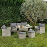 thumbnail of Ensemble de détente de jardin en polyrattan avec canapé, fauteuils, poufs et table en verre, élégant et confortable, pour jardin, terrasse – CATANIA