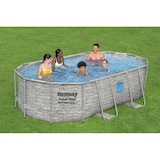 thumbnail of Piscina elevada con ojo de buey 4,27x25 x10m Efecto Piedra Gris - Piscina tubular ovalada + Escalera, Bomba + Cubierta 4 estaciones Bestway