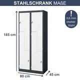 thumbnail of Umkleideschrank Spind OSLO - 4 Abteile mit Lüftungsschlitze | Umkleidespind Metall Schließfachschrank Garderobenspind, 185x80x45cm Anthrazit-Weiß