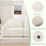 thumbnail of 2-Sitzer Sofa aus Schaumstoff mit Kaninchenfellstoff in Beige, rahmenlos, mit USB-Ladeanschluss und Seitentasche