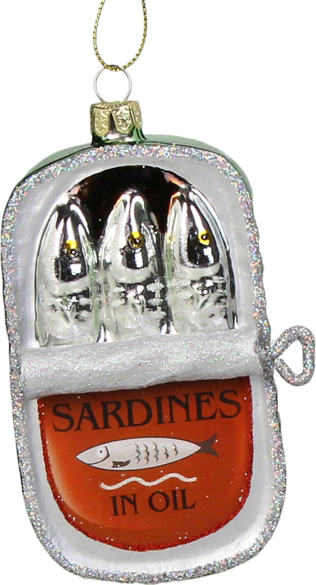 Christbaumschmuck Glas 12cm Sardinen in Dose Kugeln Weihnachtsbaum Anhänger Weihnachten Christbaumanhänger Weihnachtsbaumschmuck Silber Rot