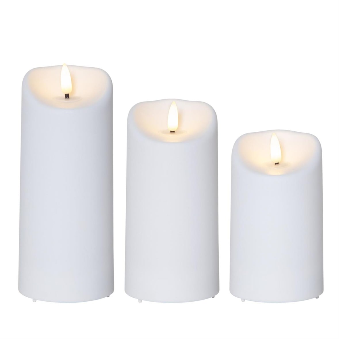 LED Kerzenset Flamme Kunststoff für Außen 3D Flamme flackernd Timer weiß 3Stück