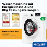 thumbnail of Exquisit Waschmaschine 8kg, Energieeffizienzklasse A, max. 1400 U/Min, Schnellprogramm, Aquastop, ECO, 16 Waschprogramme, WA58014-340A weiss