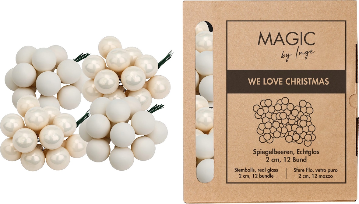 144 Weihnachtskugeln am Draht Glas 2cm Spiegelbeeren matt & glänzend kleine Dekokugeln Weihnachten Mini Christbaumschmuck Weihnachtsdeko Cremeweiß