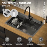 thumbnail of ML-Design Spülbecken Edelstahl 68 × 45 cm Anthrazit – Einbauspüle mit Abtropfkorb, Seifenspender & Ab-/Überlaufgarnitur, Einzelbecken mit Siphon