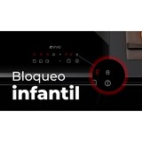 thumbnail of EVVO Placa Vitrocerámica 3 zonas de cocinado V60, Potencia máxima 5.700W, 9 niveles, máx diámetro 30 cm, control táctil, indicador de calor
