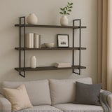 thumbnail of Scaffale a muro HWC-K78, scaffale sospeso, scaffale galleggiante, 3 ripiani in legno massiccio industriale 60x60x18cm ~ marrone scuro, metallo nero
