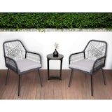 thumbnail of 2er-Set Gartenstuhl HWC-O12, Outdoor Sitzpolster Aluminium Seilgeflecht Rope ~ anthrazit, Bezug grau