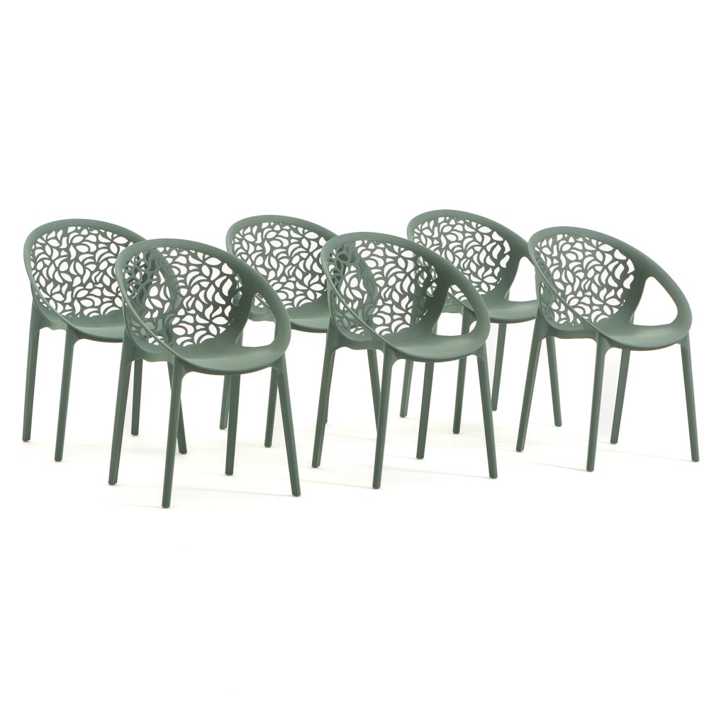 Set van 6 stapelbare stoelen AMBRA van polypropyleen met glasvezel, voor buiten en tuin, bar en restaurant, modern design voor keuken – Salie