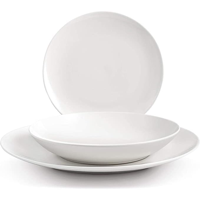 H&H Servizio Tavola 18 Pezzi Holliwood in New Bone China Coupe Bianco