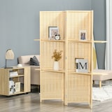 thumbnail of HOMCOM biombo de 4 piezas de bambú separador de ambientes plegable con 2 estantes extraíbles divisor de habitaciones dormitorio 180x180 cm natural
