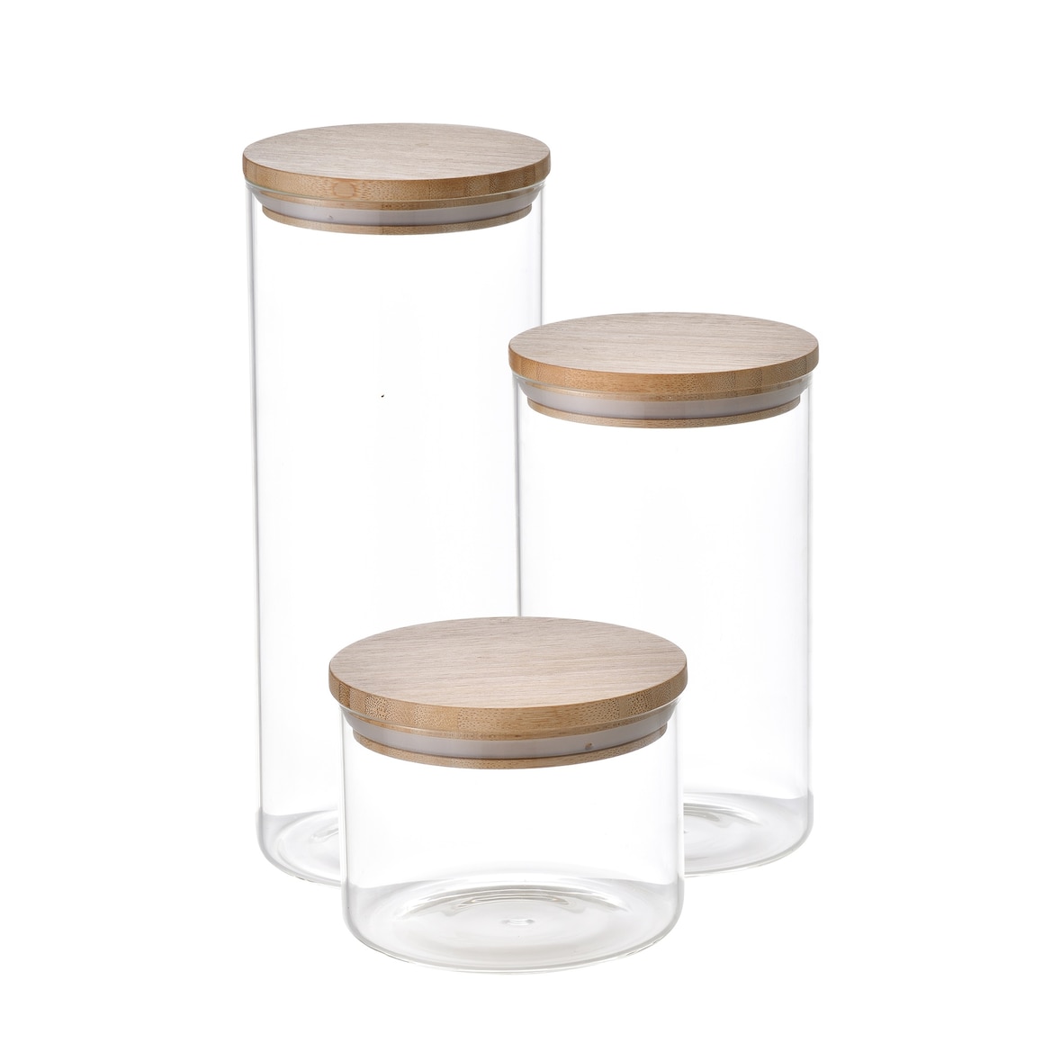 San Ignacio - Set van 3 borosilicaatglazen potten (0,6/1,4/2,1 L) voor voedselopslag - Natur