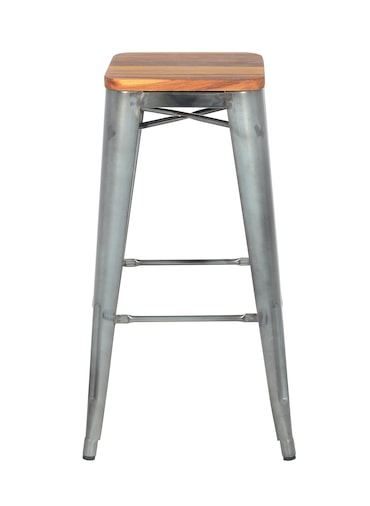 Halenbeek Tabouret de bar MONACO, acier et teck, 76 x 43 x 43 cm, gris/marron