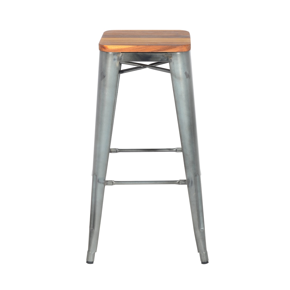 Halenbeek Tabouret de bar MONACO, acier et teck, 76 x 43 x 43 cm, gris/marron