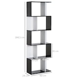 thumbnail of Estantería librería de 5 niveles estantería de madera estantería para libros en forma de S siseño moderno 60x24x184,5 cm blanco y negro