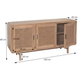 thumbnail of Sideboard HWC-M47, Schrank Kommode Highboard Anrichte, Staufächer, Rattan Akazie Massiv-Holz gebeizt 82x160x45cm 38kg