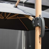 thumbnail of Vrijhangende parasol 3×3 m kantelbaar, draaibaar en met verzwaringsplaat op wielen in houtlook grijs