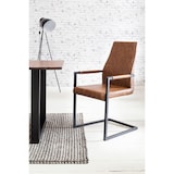 thumbnail of SalesFever Freischwinger Stuhl 2er Set | Bezug Kunstleder | Gestell Metall schwarz lackiert | geschwungene Rückenlehne | hellbraun