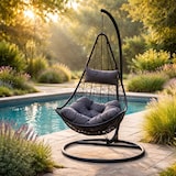 thumbnail of Sedia Sospesa Giardino Poltrona Dondolo con Cuscini per Esterno o Interno Struttura in Metallo e Polirattan Design, Relax - Nero cm 95x195h