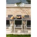 thumbnail of Set de 6 chaises d'extérieur, jardin, empilables avec accoudoirs, structure en acier peint et assise en polyéthylène à lames effet bois -Adele-Ardoise
