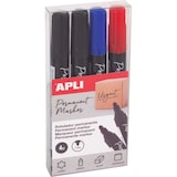 thumbnail of Etui de 4 marqueurs permanents, pointe ronde 3 mm, encre 3 couleurs