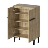 thumbnail of Schuhschrank 60x35x95 cm Holzfarbe+Schwarz mit Doppeltüren und verstellbaren Einlegeböden, platzsparender Stauraum für Flur und Eingangsbereich