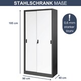 thumbnail of Aktenschrank abschließbar ROLF - Schiebetüren, 5 Ebenen | Büroschrank aus Stahl Metallschrank Werkstatt Werkzeugschrank, 185x90x40cm Anthrazit-Weiß