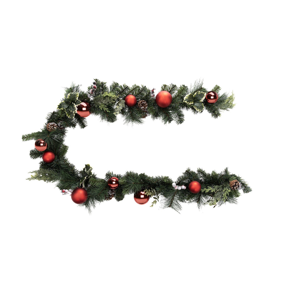 Guirlande artificielle Sapin avec déco Boules , Houx, Pommes de pin L 200 cm