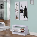 thumbnail of HOMCOM Conjunto de Muebles de Entrada Recibidor Pasillo Set de 3 Piezas Zapatero Espejo Perchero con 4 Ganchos para Colgar Ropa 80x27x46,5cm Blanco