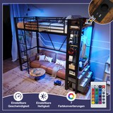 thumbnail of Hochbett 90x200 Metallrahmen mit LED-Beleuchtung, USB + Typ-C Anschluss, 4 Schubladen, Hängestangen, Lochbretter, Stauraum, Schwarz