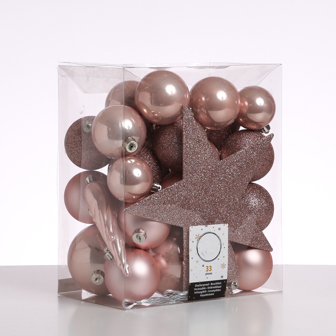 Weihnachtskugeln mit Stern Baumspitze Christbaumkugeln bruchfest rosa 33er Set