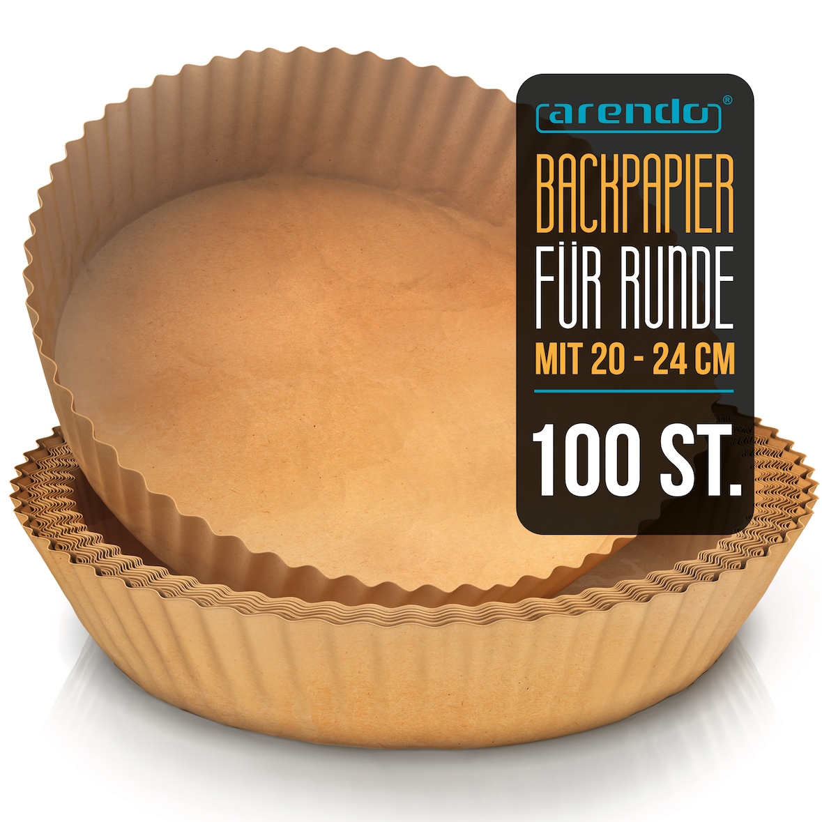 Arendo Backpapier rund für Heißluftfritteuse 4,7–7,5 L, 100 St., 20 x 4,5 cm, antihaft, ungebleicht, wasser- & ölbeständig