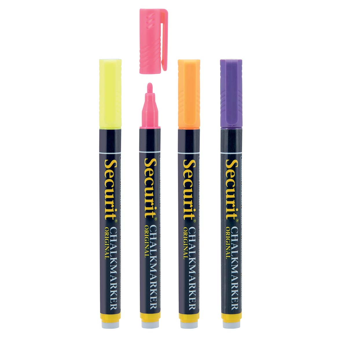 Securit® Set van 4 vloeibare krijtstiften - Wit, Blauw, Groen, Rood - Puntmaat 1-2mm kogel