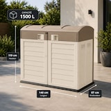thumbnail of Rangement Poubelle 1500L - Cache Poubelle de Tri Polypropylène Ecru Taupe - Coffre de jardin Verrouillable par Cadenas