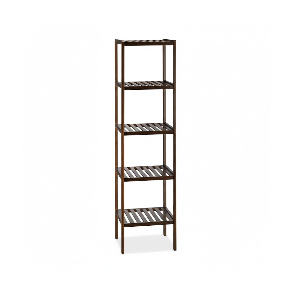 Relaxdays Bambus Badregal mit 5 Ablageflächen, HxBxT: 139,5 x 34,5 x 33 cm, hohes Standregal, Holzregal, dunkelbraun